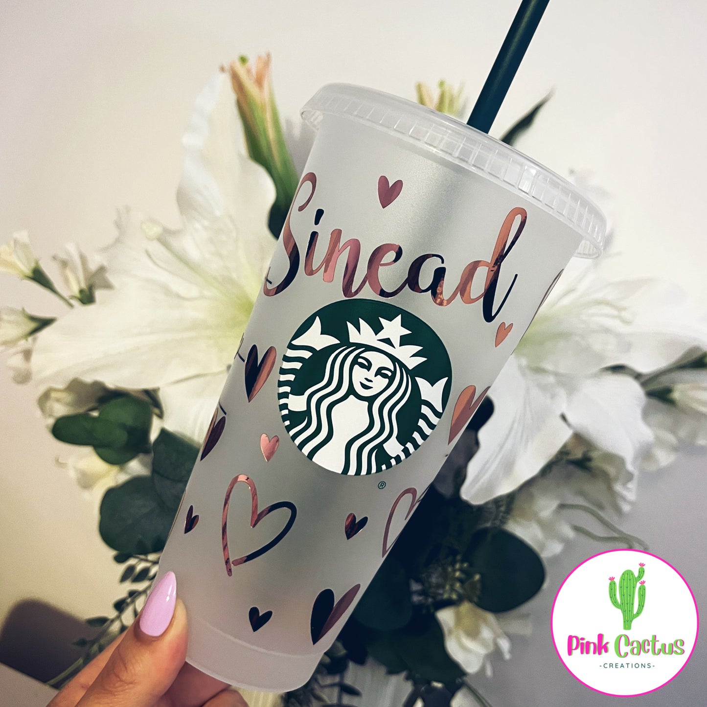 Starbucks 24oz Cold Cup With Personalised Hearts Design