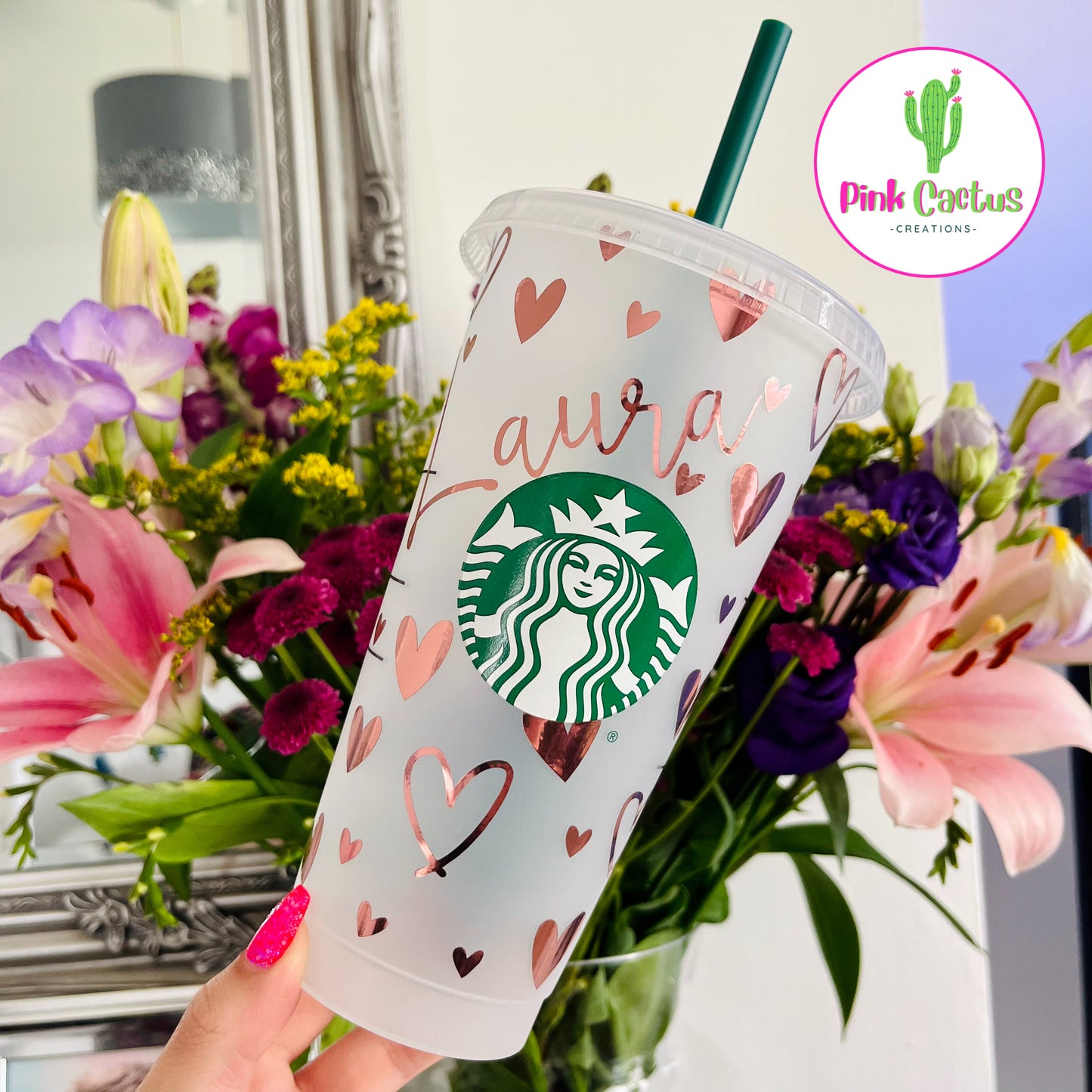 Starbucks 24oz Cold Cup With Personalised Hearts Design