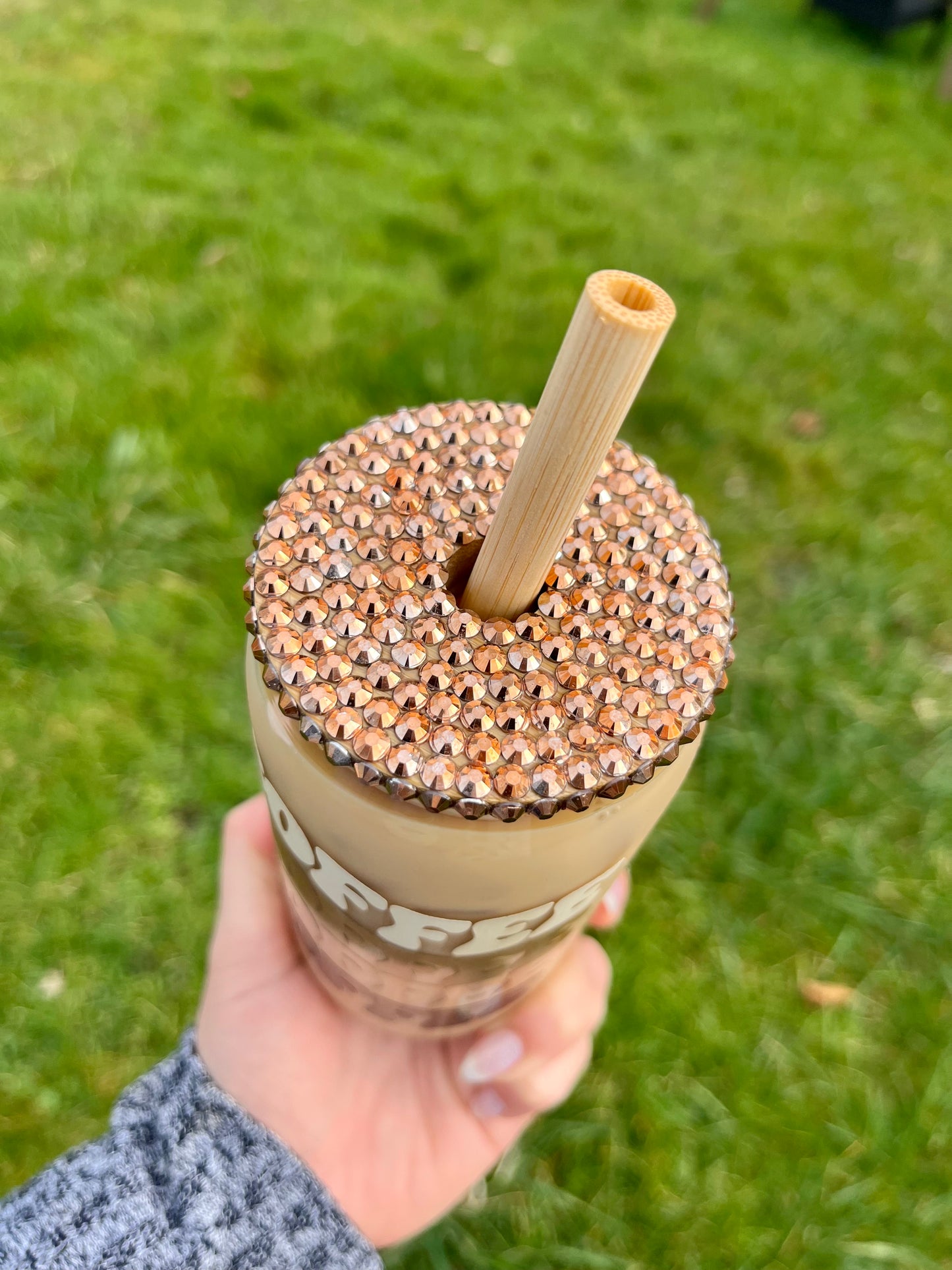 Coffee Can Glass With Rhinestone Lid