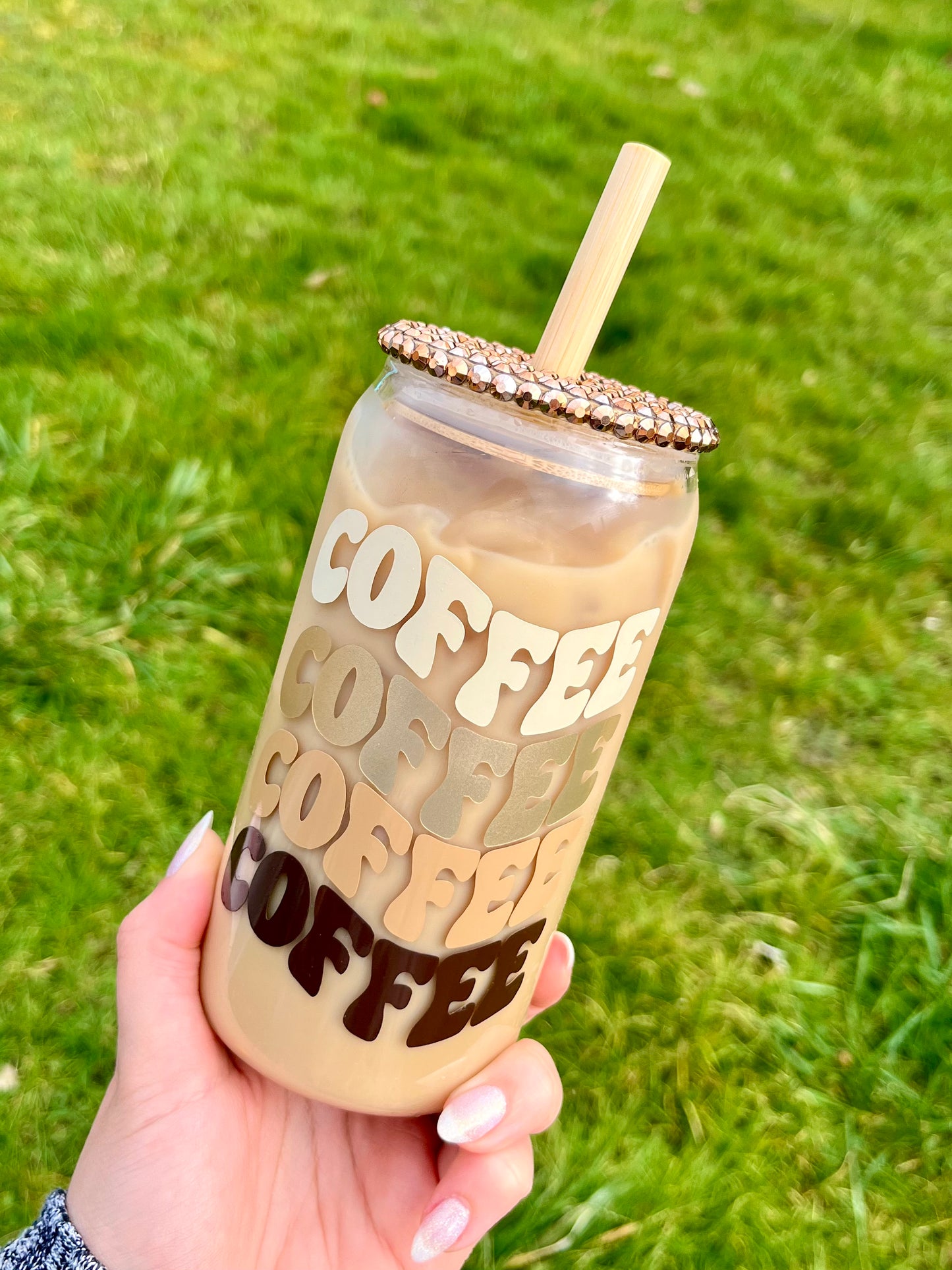 Coffee Can Glass With Rhinestone Lid