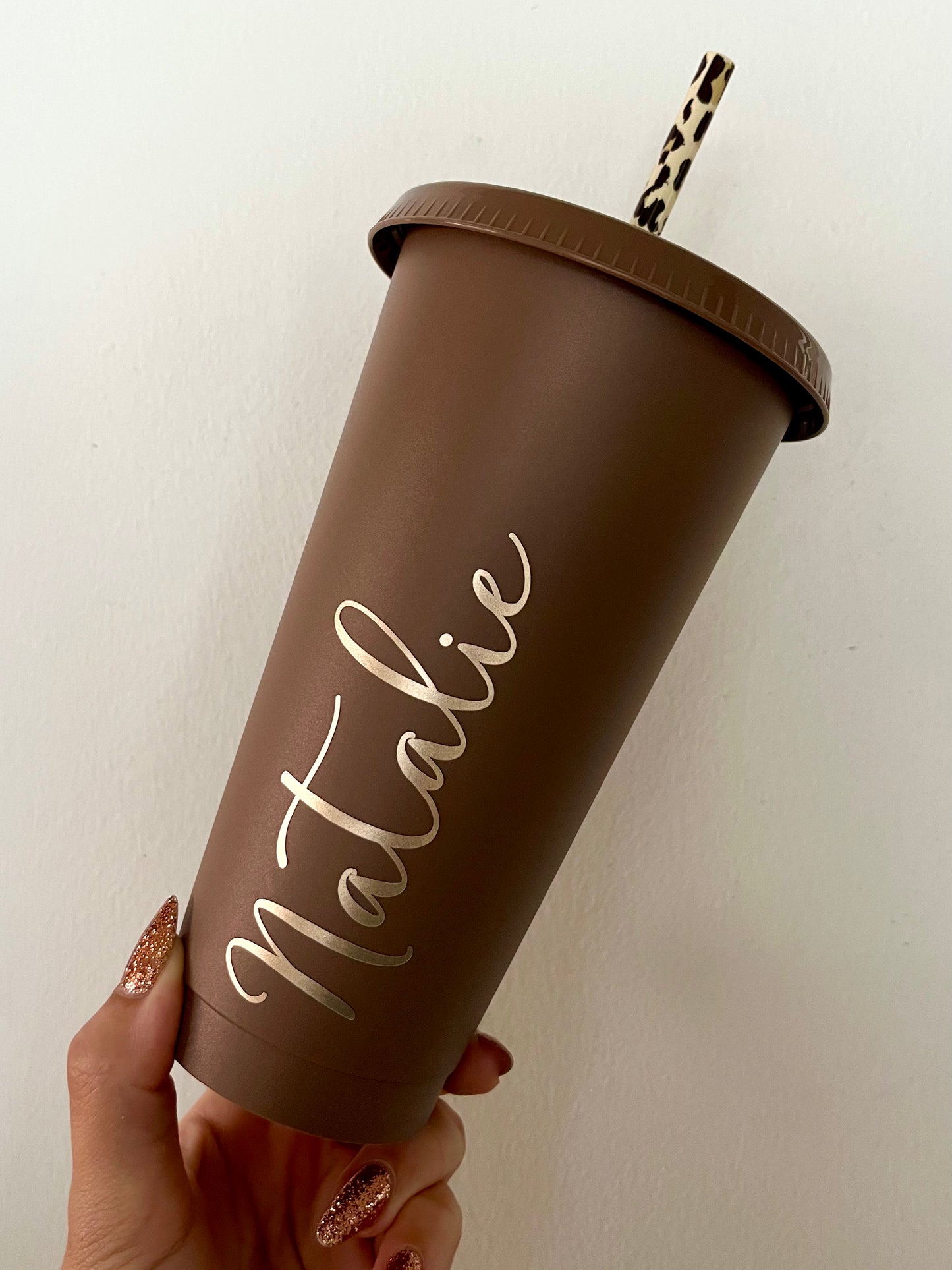 Cold Cup With Leopard Straw