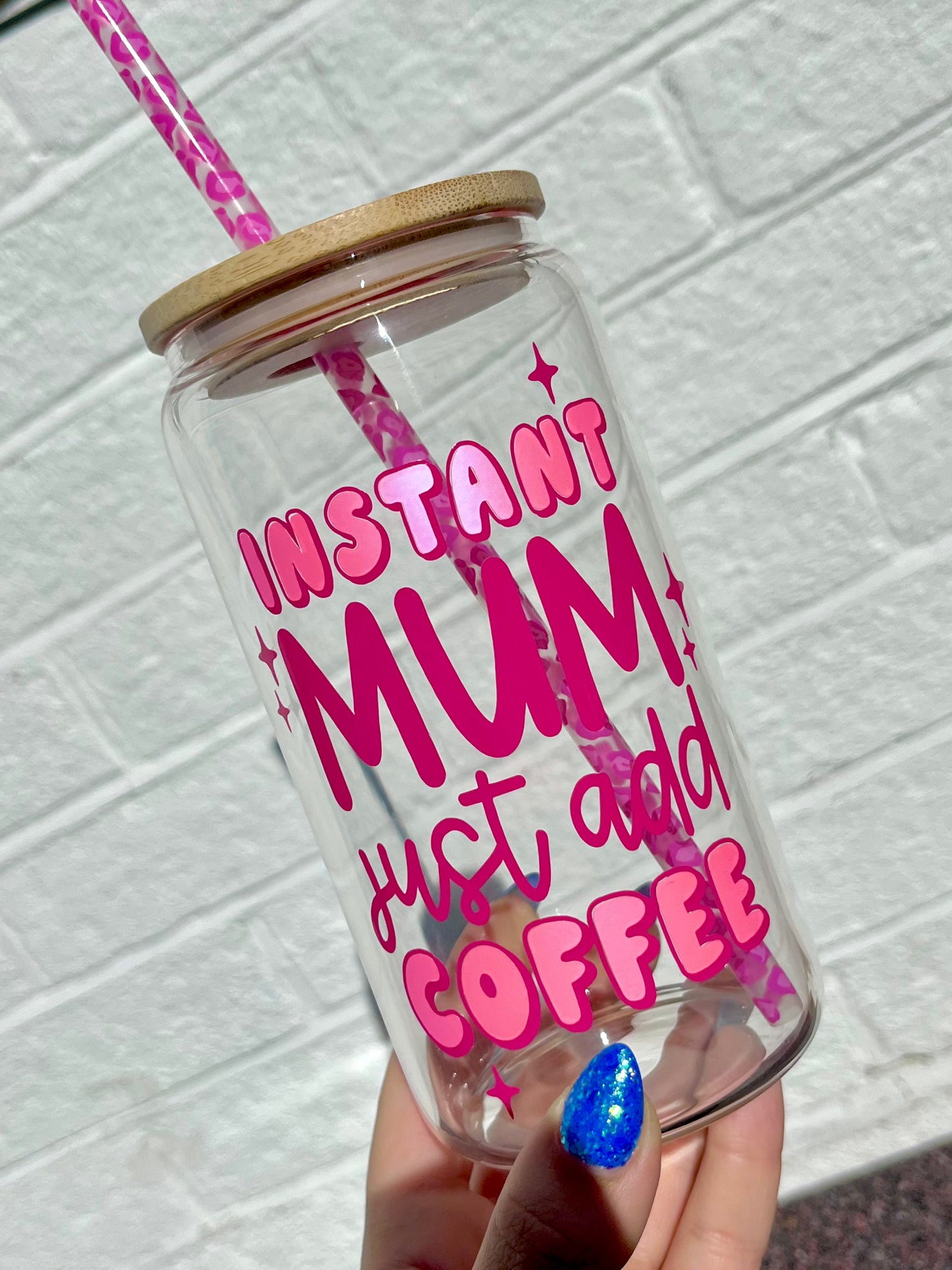 16oz Can Glass With Bamboo Lid and Glass Straw
