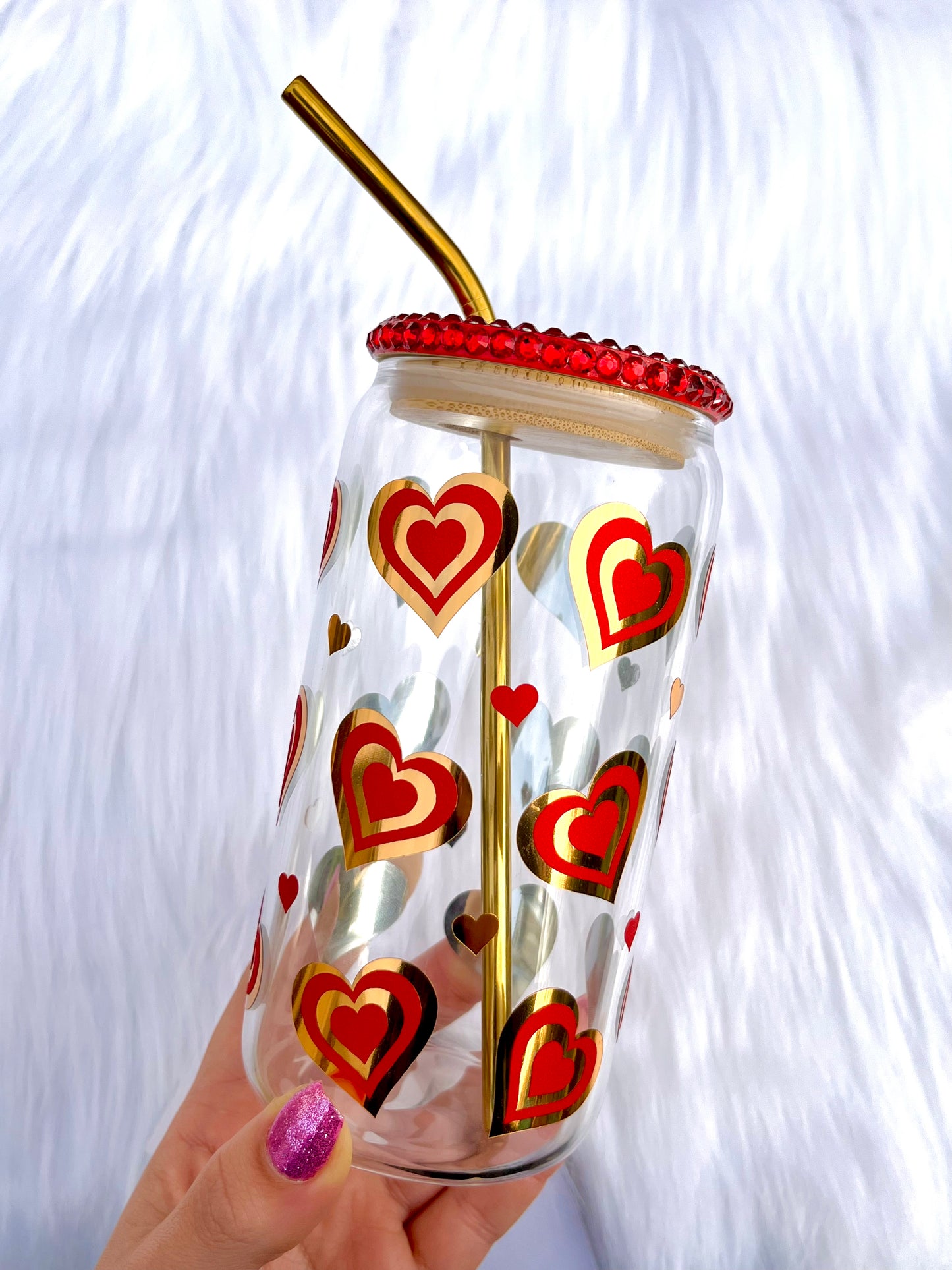 Love Hearts Can Glass With Rhinestone Lid