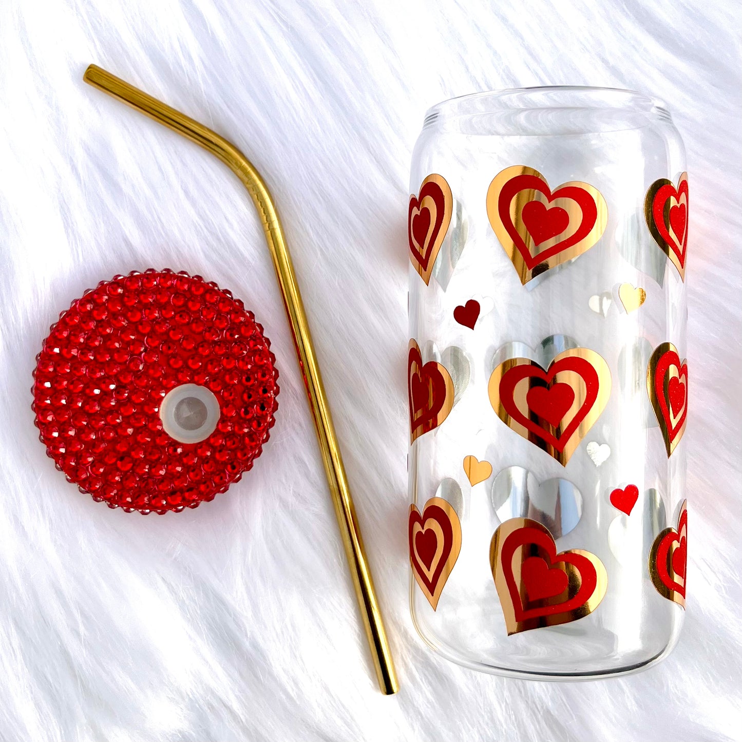 Love Hearts Can Glass With Rhinestone Lid