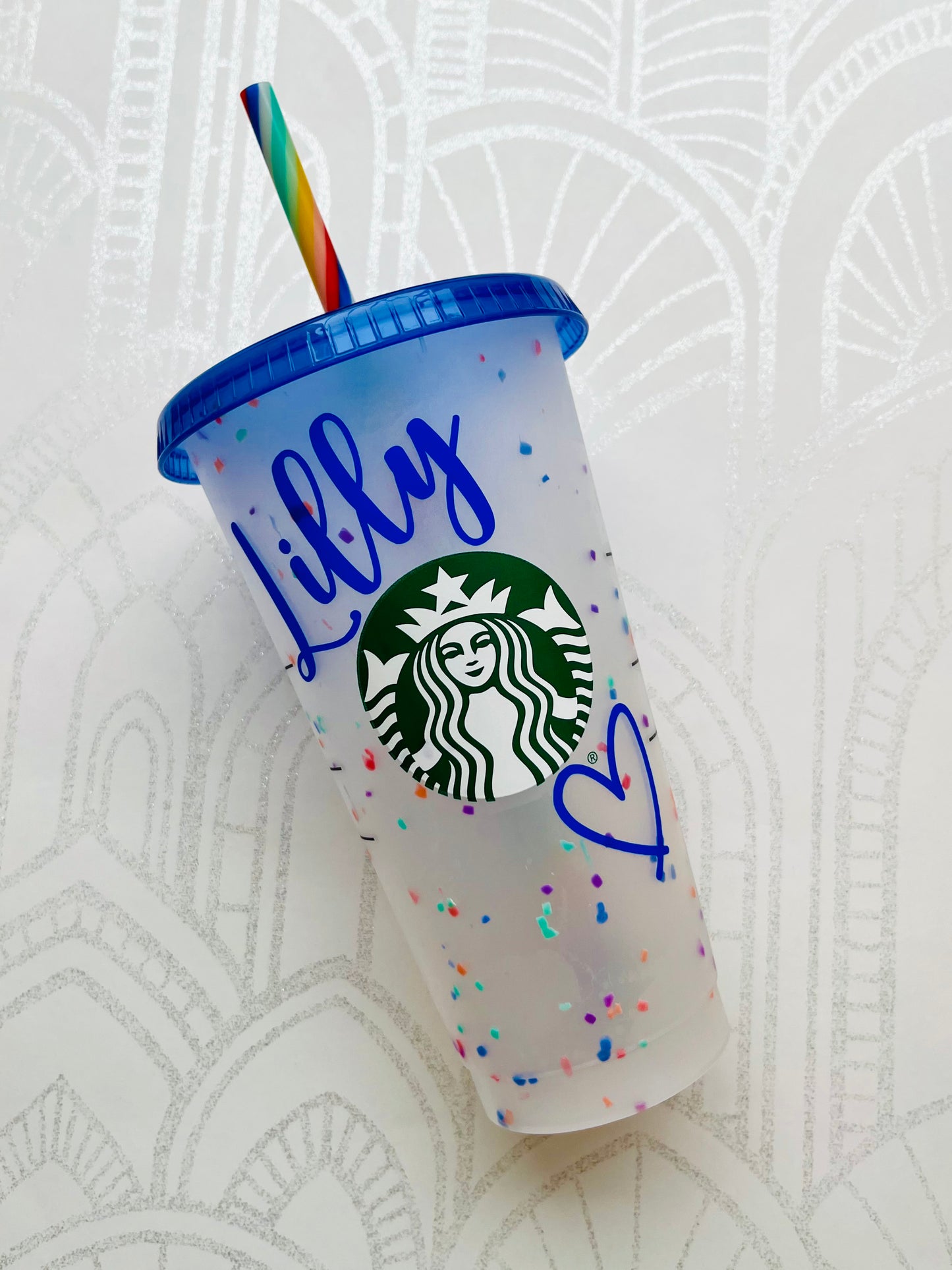 Starbucks 24oz Blue Confetti Colour Changing Personalised Cold Cup Tumbler