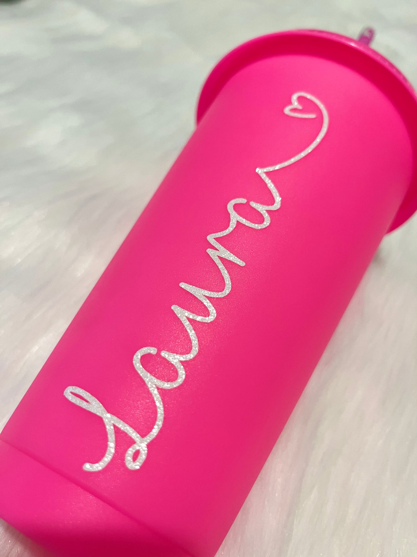 Pink Cold Cup With Leopard Straw