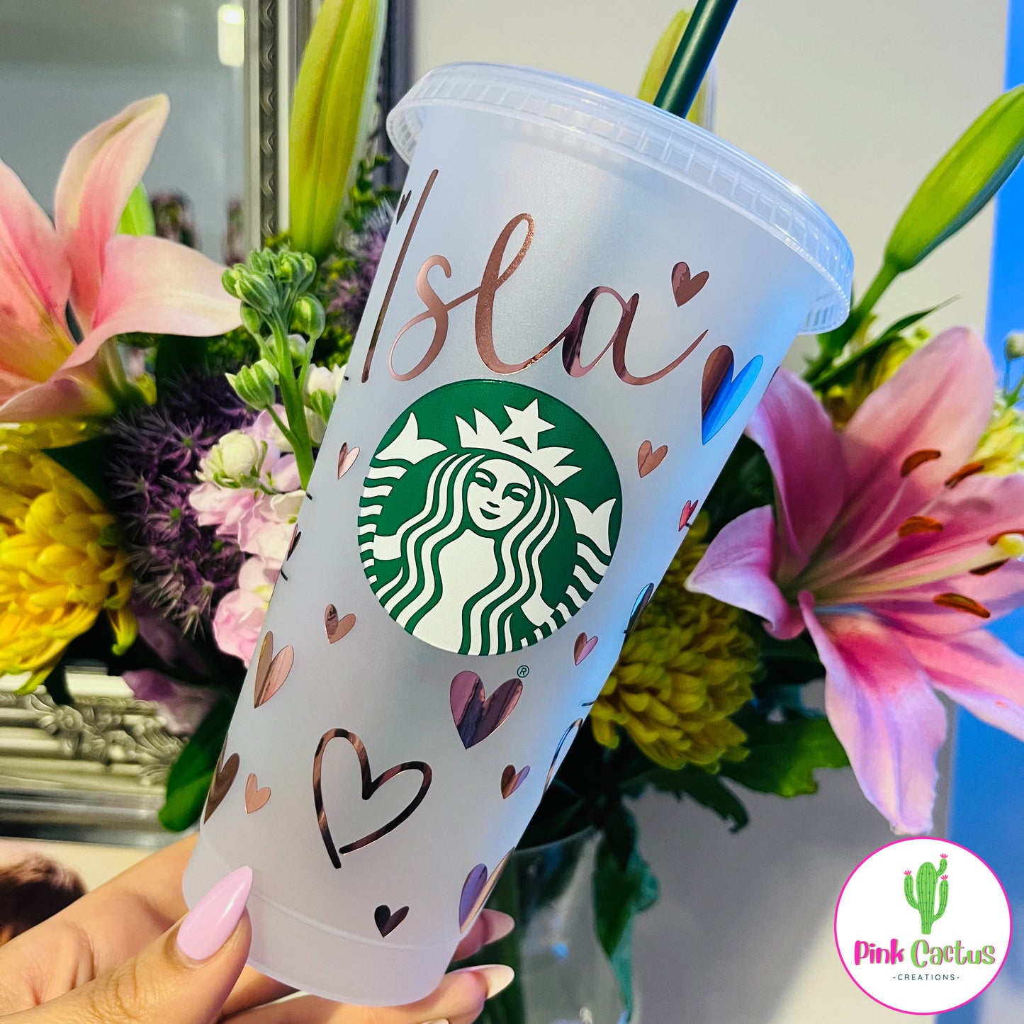 Starbucks 24oz Cold Cup With Personalised Hearts Design