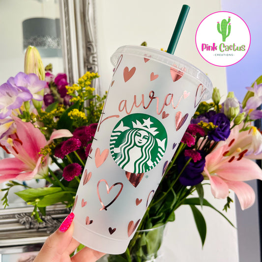 Starbucks 24oz Cold Cup With Personalised Hearts Design