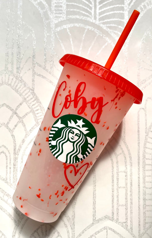 Starbucks 24oz Red Confetti Colour Changing Personalised Cold Cup Tumbler
