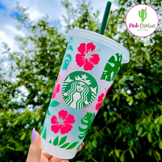Starbucks 24oz Cold Cup With Hibiscus Design