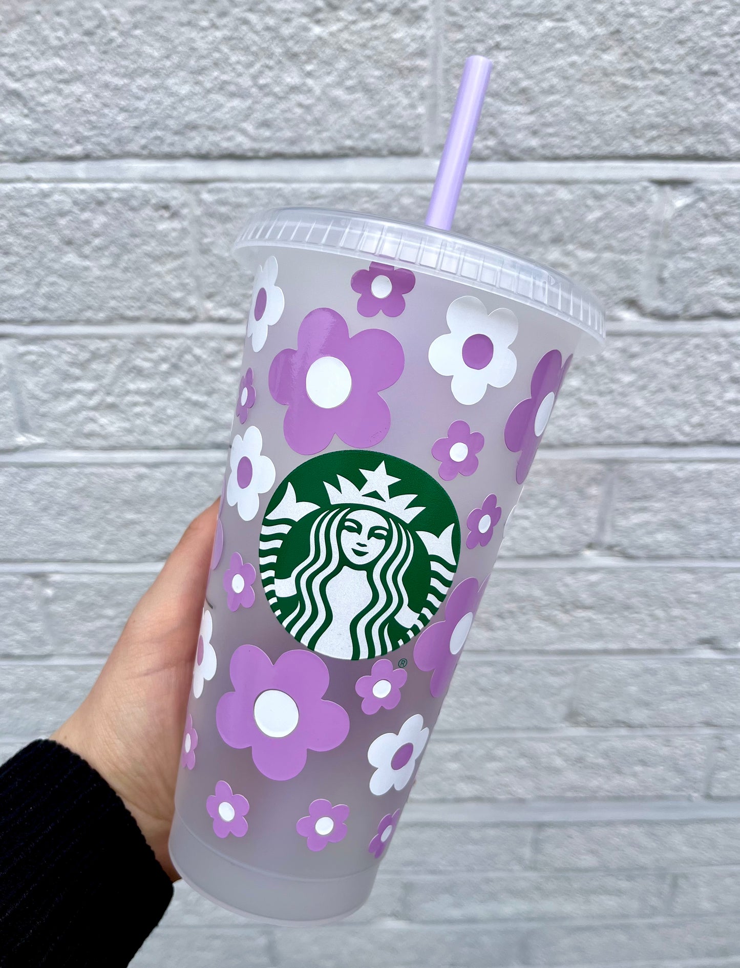 Starbucks Cold Cup With Retro Flowers Design