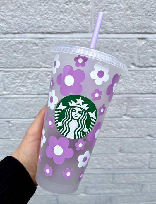 Starbucks Cold Cup With Retro Flowers Design