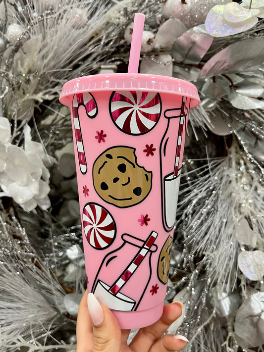 Pink Santa’s Milk And Cookies Christmas 24oz Cold Cup