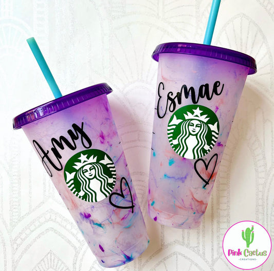 Starbucks Cold Cup With Pink Retro Flowers Design – Pink Cactus Creations