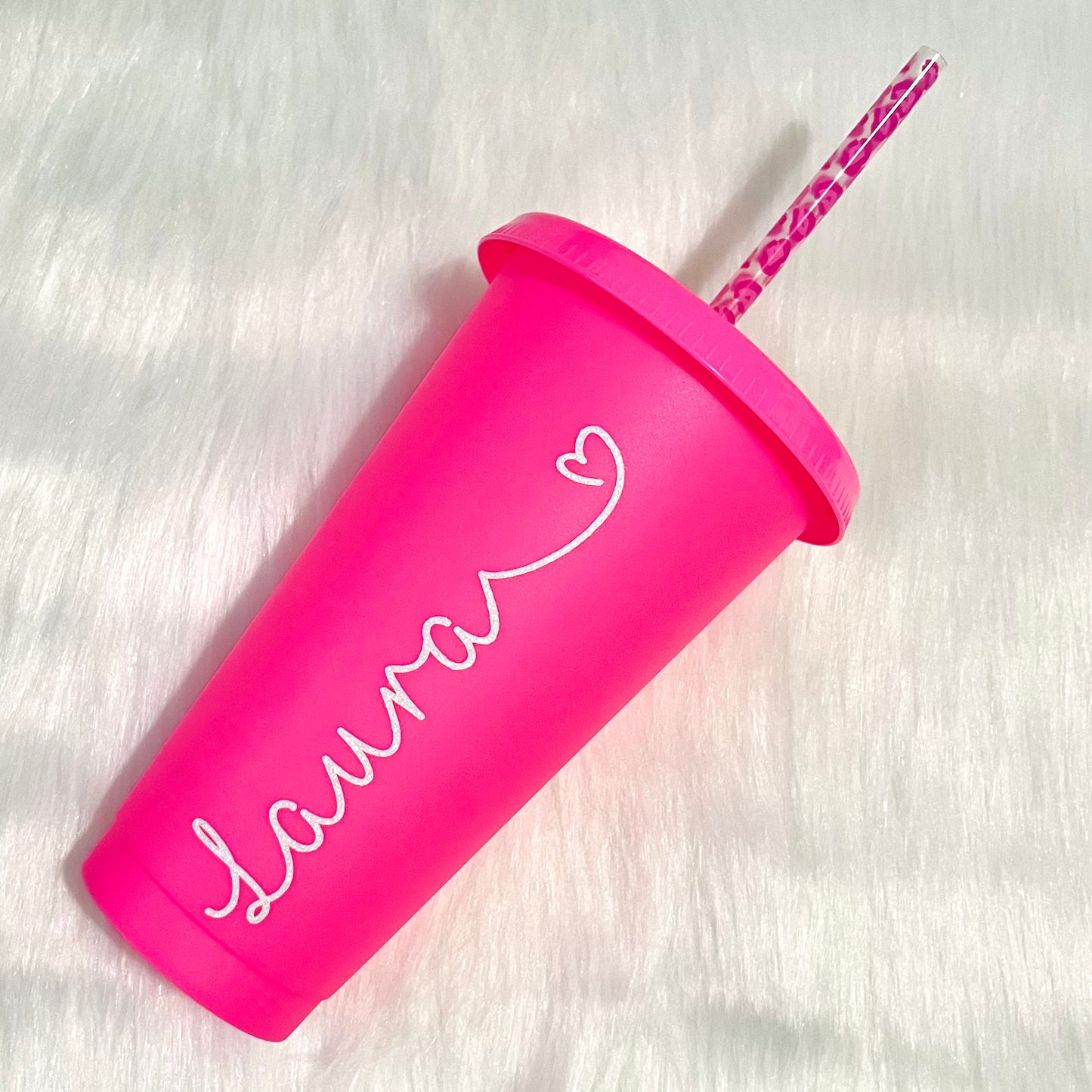Pink Cold Cup With Leopard Straw