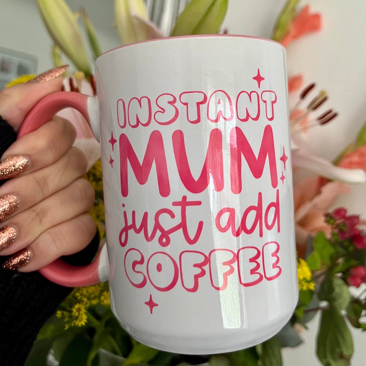 White & Pink Ceramic Mug With Quote